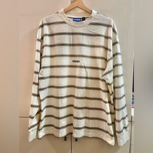 Hugo Boss Striped T Shirt Oversized Cotton Long Sleeve Sz L